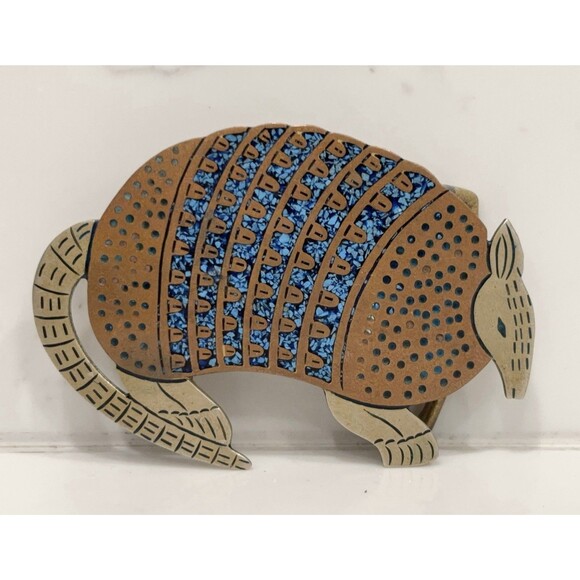 Vintage Alpaca Silver Armadillo Belt Buckle with Blue Stone Inlay - Picture 1 of 7